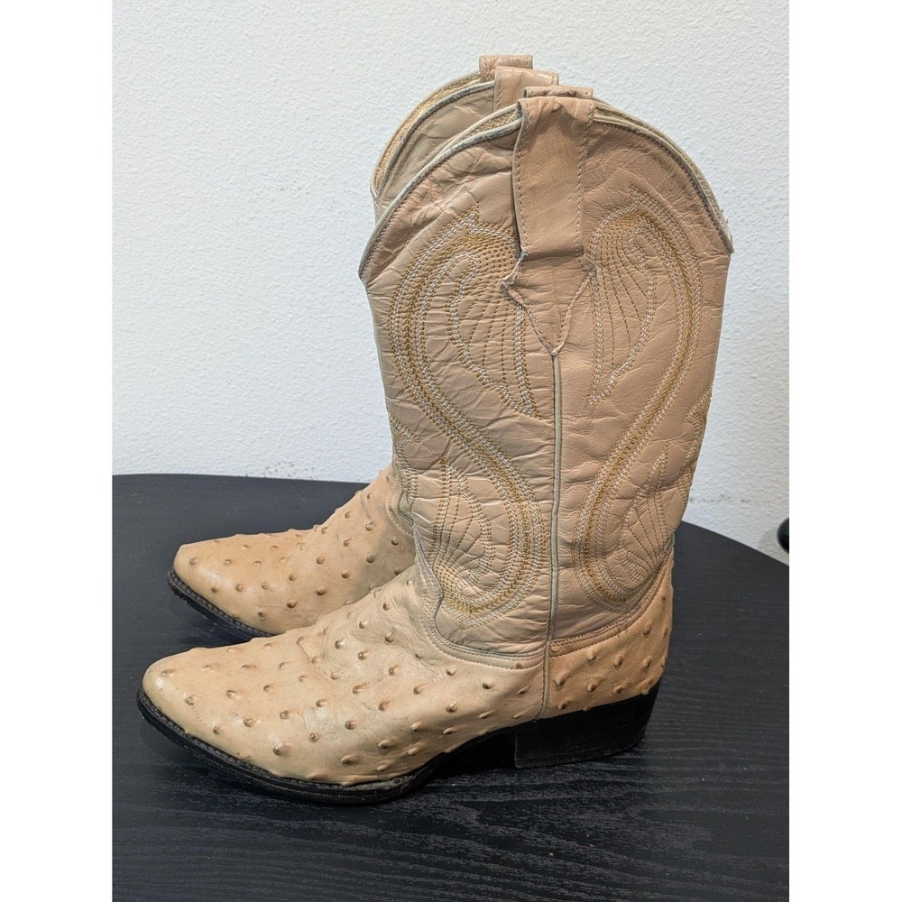 VTG Tierra Blanca Ostrich Boots Mens Size 7.5 Exotic Leather Western Cowboy